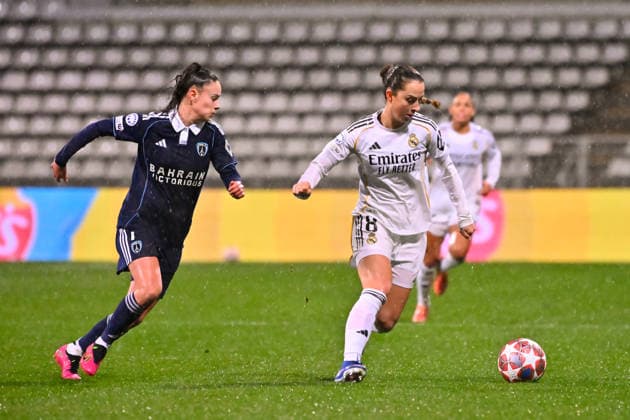 FOOTBALL : Paris FC vs Real Madrid - Champions League Dames - 11 02 2026 Maelle Garbino ( 7 - PFC ) and Sara Dabritz ( 8 - Real Madrid ) during the UEFA Women s Champions League match between Paris FC and Real Madrid CF at Stade Charlety on February 11, 2026 in Paris, France. ( Photo by Federico Pestelini PsnewZ ) - ParisFrance  Copyright: xFedericoxPestelinix