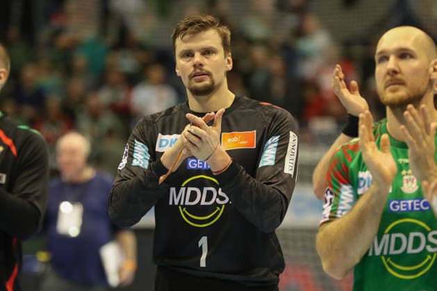 11.02.2026, xgox, Handball - Daikin HBL SC Magdeburg - TBV Lemgo-Lippe emspor, v.l. Sergey Hernandez Ferrer (Magdeburg, 1) Jubel ueber den Sieg, Jubel nach Spielende Magdeburg