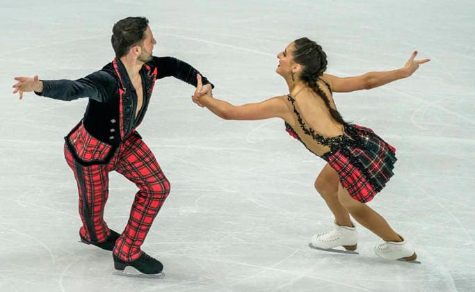 Lilah Fear and Lewis Gibson of Great Britain compete during the Ice Dance - Free Dance competition at the Milano Ice Skating Arena in Milan, Italy, on Wednesday, February 11, 2026.  OLY20260211427 RICHARDxELLIS