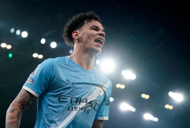 Manchester, England, 11th February 2026. Nico O™Reilly of Manchester City celebrates after scoring the second goal during the Manchester City vs Fulham Premier League match at the Etihad Stadium, Manchester. Picture credit should read: Andrew Yates Sportimage EDITORIAL USE ONLY. No use with unauthorised audio, video, data, fixture lists, club league logos or live services. Online in-match use limited to 120 images, no video emulation. No use in betting, games or single club league player publications. SPI_041_AY_MAN_CITY_FULHAM SPI-4519-0041