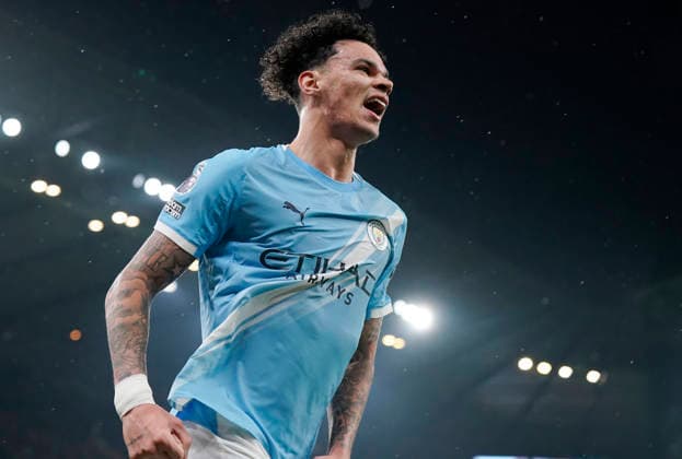 Manchester, England, 11th February 2026. Nico O™Reilly of Manchester City celebrates after scoring the second goal during the Manchester City vs Fulham Premier League match at the Etihad Stadium, Manchester. Picture credit should read: Andrew Yates Sportimage EDITORIAL USE ONLY. No use with unauthorised audio, video, data, fixture lists, club league logos or live services. Online in-match use limited to 120 images, no video emulation. No use in betting, games or single club league player publications. SPI_042_AY_MAN_CITY_FULHAM SPI-4519-0042