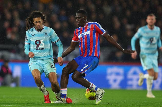 London, England, 11th February 2026. Hannibal Mejbri of Burnley and Ismaila Sarr of Crystal Palace challenge for the ball during the Crystal Palace vs Burnley Premier League match at Selhurst Park, London. Picture credit should read: Paul Terry Sportimage EDITORIAL USE ONLY. No use with unauthorised audio, video, data, fixture lists, club league logos or live services. Online in-match use limited to 120 images, no video emulation. No use in betting, games or single club league player publications. SPI_036_PT_Crystal_Palace_Burnley SPI-4518-0037