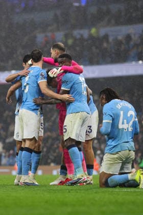 11th February 2026; Etihad Stadium, Manchester, Lancashire, England; Premier League Football, Manchester City versus Fulham; Manchester City celebrate after the 3-0 win  RogerxEvans Content restricted for UK based newspaper