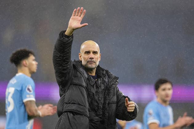 11th February 2026; Etihad Stadium, Manchester, Lancashire, England; Premier League Football, Manchester City versus Fulham; Manchester City manager Pep Guardiola salutes the crowd after their 3-0 win  RogerxEvans Content restricted for UK based newspaper