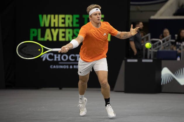 February 11, 2026, Frisco, Texas, USA: ALEJANDRO DAVIDOVICH FOKINA (ESP) hits the ball during a menÃ¢â‚¬â ¢s singles match at 2026 Nexo Dallas Open at The Ford Center at The Star in Frisco, Texas.Alejandro Davidovich Fokina defeated Alex Michelson 6:4, 6:4. Frisco USA - ZUMAh193 20260211_zsp_h193_096 Copyright: xDanielxMcGregor-Huyerx
