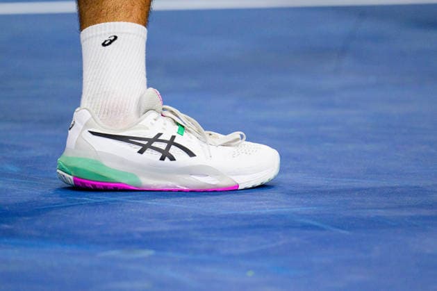 February 11, 2026, Frisco, Texas, USA: FABIEN REBOUL ASICS Gel-Resolution X Tennis Shoes during his doubles match against Sadio Doumbia & Fabien Reboul at the Dallas Open doubles quarterfinals. Sadio Doumbia & Fabien Reboul defeated Ben Shelton & Aleksandar Kovacevic in 3 sets. 3:6, 6:3 and 11:9. Frisco USA - ZUMAm348 20260211_znp_m348_011 Copyright: xLuisxRevillaxMatax