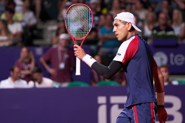 Alejandro Tabilo of Chile celebrates a point against Joao Fonseca of Brazil during the second round match of Argentina Open at Buenos Aires Lawn Tennis Club on February 11, 2026 in Buenos Aires, Argentina. (Photo by Camilla Stolen, Imago) Buenos Aires Buenos Aires Copyright: xCamillaxStolenx L1107219