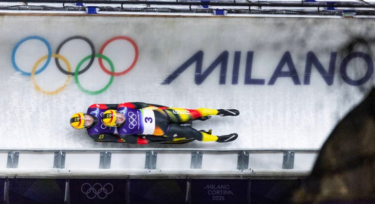 February 11, 2026, Cortina D ampezzo, Lombardy, Italy: Tobias Wendl, front, and Tobias Arlt of Germany win bronze in Mens Doubles Luge at the Cortina Sliding Centre for the Milano Cortina 2026 Winter Olympics. Cortina D ampezzo Italy - ZUMAsc5_ 20260211_oly_sc5_015 Copyright: xErichxSchlegelx