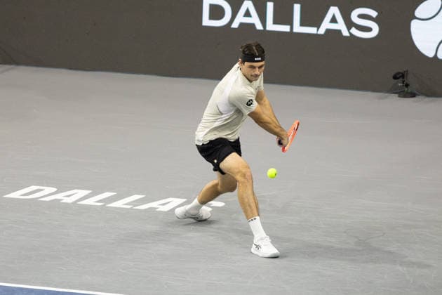 February 11, 2026, Frisco, Texas, USA: TAYLOR FRITZ (USA) hits the ball during a menÃ¢â‚¬â ¢s singles match at 2026 Nexo Dallas Open at The Ford Center at The Star in Frisco, Texas. Taylor Fritz defeated Brandon Nakishima, 6:3, 6:4. Frisco USA - ZUMAh193 20260211_zsp_h193_127 Copyright: xDanielxMcGregor-Huyerx