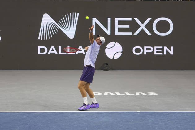 FRISCO, TX - FEBRUARY 11: Tommy Paul (USA) serves during the Nexo Dallas Open on February 11, 2026 at Ford Center at The Star in Frisco, TX. (Photo by George Walker Icon Sportswire) TENNIS: FEB 11 Dallas Open EDITORIAL USE ONLY Icon26021120