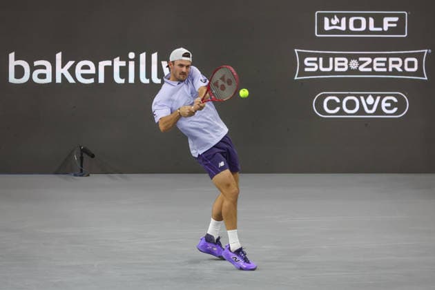 FRISCO, TX - FEBRUARY 11: Tommy Paul (USA) hits a backhand during the Nexo Dallas Open on February 11, 2026 at Ford Center at The Star in Frisco, TX. (Photo by George Walker Icon Sportswire) TENNIS: FEB 11 Dallas Open EDITORIAL USE ONLY Icon26021133