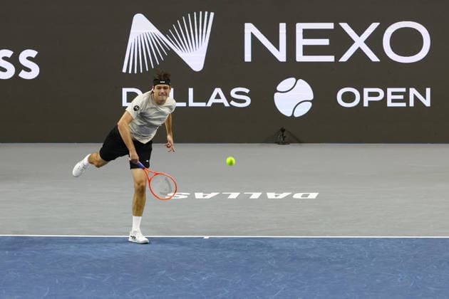 FRISCO, TX - FEBRUARY 11: Taylor Fritz (USA) serves during the Nexo Dallas Open on February 11, 2026 at Ford Center at The Star in Frisco, TX. (Photo by George Walker Icon Sportswire) TENNIS: FEB 11 Dallas Open EDITORIAL USE ONLY Icon26021161