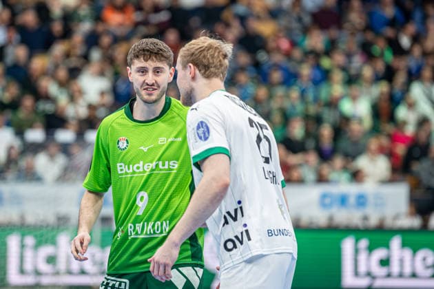Handball Bundesliga; HSG Wetzlar - Füchse Berlin, 11.02.26 Niklas Theiß (HSG Wetzlar, 9), Matthes Langhoff (Füchse Berlin, 25) Handball Bundesliga; HSG Wetzlar - Füchse Berlin: Wetzlar, 11.02.26 Copyright: xBEAUTIFULxSPORTS Roeczeyx
