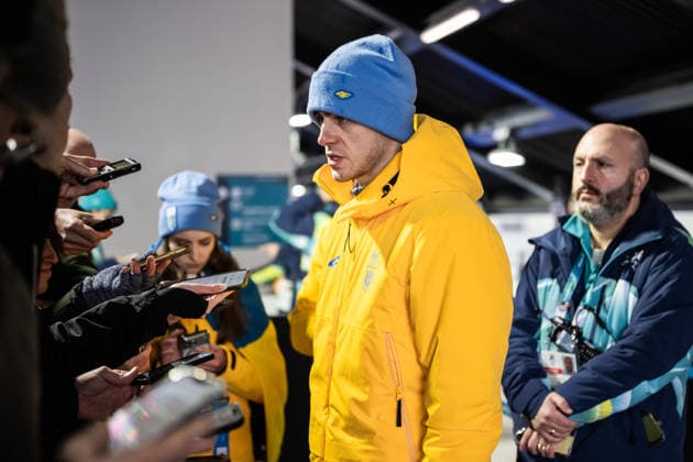 260212 Vladyslav Heraskevych of Ukraine in the mixed zone during men™s skeleton round 1 during day 6 of the 2026 Winter Olympics on February 12, 2026 in Cortina. Photo: Jon Olav Nesvold BILDBYRAN COP 217 JE0120 skeleton Olympic Games, Olympische Spiele, Olympia, OS olympics winter olympics os ol olympiska spel vinter-os olympiske leker milano cortina 2026 milan cortina 2026 milano cortina 2026 olympic games milano cortina 2026 winter olympic games milano cortina-os milano cortina-ol vinter-ol 6 bbeng *** 260212 Vladyslav Heraskevych of Ukraine in the mixed zone during men™s skeleton round 1 during day 6 of the 2026 Winter Olympics on February 12, 2026 in Cortina Photo Jon Olav Nesvold BILDBYRAN COP 217 JE0120 skeleton olympic games olympics winter olympics os ol olympiska spel vinter os olympiske leker milano cortina 2026 milan cortina 2026 milano cortina 2026 olympic games milano cortina 2026 winter olympic games milano cortina os milano cortina ol vinter ol 6 bbeng  Copyright: JONxOLAVxNESVOLD BB260212JE002