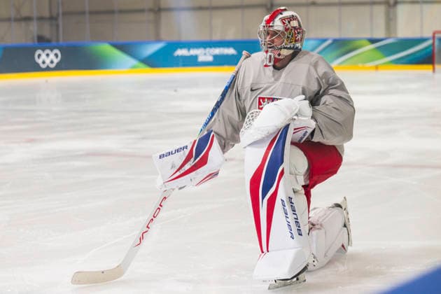XXV Winter Olympic Games, Olympische Spiele, Olympia, OS in Milan, Italy, on February 12, 2026. Morning skate of the Czech Republic men s national Ice hockey, Eishockey team before match against Canada. On the photo is seen goalkeeper Daniel Vladar. (CTKxPhoto MichalxKamaryt) CTKPhotoP2026021203624  CTKPhotoP2026021203624