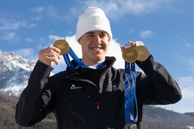 OLYMPICS - Winter Olympic Games, Olympische Spiele, Olympia, OS Milano Cortina 2026 BORMIO,ITALY,12.FEB.26 - OLYMPICS, ALPINE SKIING - Winter Olympic Games Milano Cortina 2026, Franjo von Allmen, medal photo shoot. Image shows .  GEPAxpictures xWolfgangxGrebien