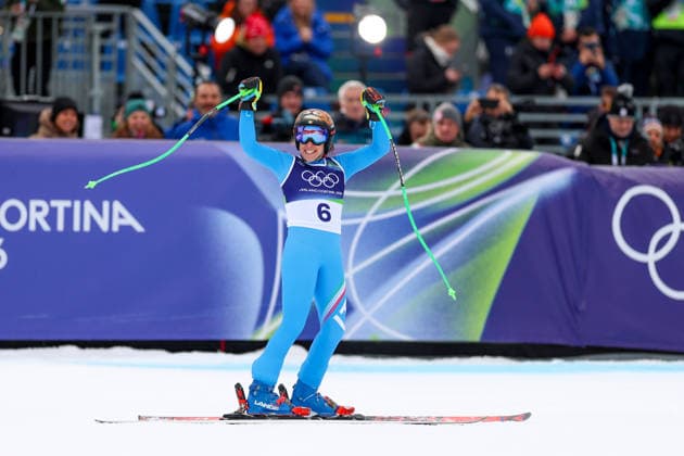 Olympische Winterspiele Milano Cortina 2026 Ski Alpin Super-G Frauen am 12.02.2026 im Tofane Alpine Skiing Centre in Cortina d™Ampezzo Federica Brignone ( Italien ) *** Olympic Winter Games Milano Cortina 2026 Alpine Skiing Super G Women on 12 02 2026 at the Tofane Alpine Skiing Center in Cortina d™Ampezzo Federica Brignone Italy xMSx