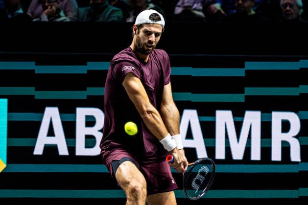 2026-02-12 ABN AMRO Open - Day Four ROTTERDAM, NETHERLANDS - FEBRUARY 12: Karen Khachanov competing during Day Four of the ABN AMRO Open at Rotterdam Ahoy on February 12, 2026 in Rotterdam, Netherlands. (Photo by Gabriel Calvino Alonso BSR Agency) Rotterdam Netherlands Content not available for redistribution in The Netherlands directly or indirectly through any third parties. Copyright: xBSRxAgencyx