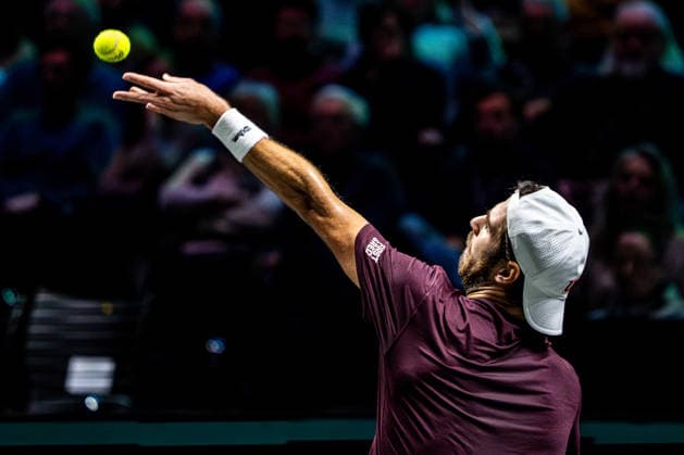2026-02-12 ABN AMRO Open - Day Four ROTTERDAM, NETHERLANDS - FEBRUARY 12: Karen Khachanov competing during Day Four of the ABN AMRO Open at Rotterdam Ahoy on February 12, 2026 in Rotterdam, Netherlands. (Photo by Gabriel Calvino Alonso BSR Agency) Rotterdam Netherlands Content not available for redistribution in The Netherlands directly or indirectly through any third parties. Copyright: xBSRxAgencyx