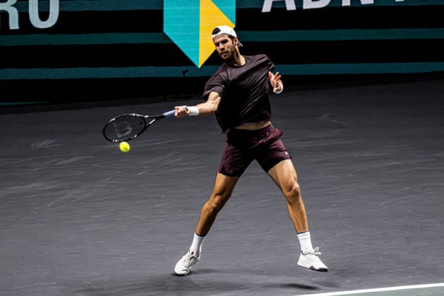 2026-02-12 ABN AMRO Open - Day Four ROTTERDAM, NETHERLANDS - FEBRUARY 12: Karen Khachanov competing during Day Four of the ABN AMRO Open at Rotterdam Ahoy on February 12, 2026 in Rotterdam, Netherlands. (Photo by Gabriel Calvino Alonso BSR Agency) Rotterdam Netherlands Content not available for redistribution in The Netherlands directly or indirectly through any third parties. Copyright: xBSRxAgencyx
