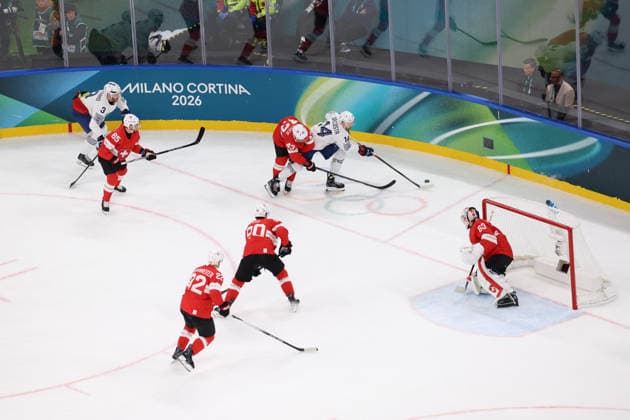 February 12, 2026, Milan, Lombardy, Italy: STEPHANE DA COSTA 14 of France in the Men s Preliminary Round Group A game between Team Switzerland (SUI) and Team France (FRA) at the Milano Cortina 2026 Winter Olympic Games, Olympische Spiele, Olympia, OS Milan Italy - ZUMAc179 20260212_oly_c179_008 Copyright: xMickaelxChavetx