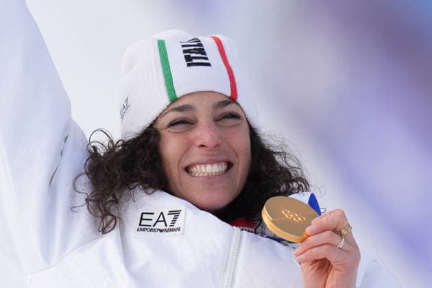 Federica Brignore gold medal during the awards ceremony for the women s super-G alpine skiing event at the 2026 Winter Olympics, in Cortina d Ampezzo, Italy, Thursday, February 12, 2026. (Photo Spada LaPresse)  Copyright: xSpada LaPressex