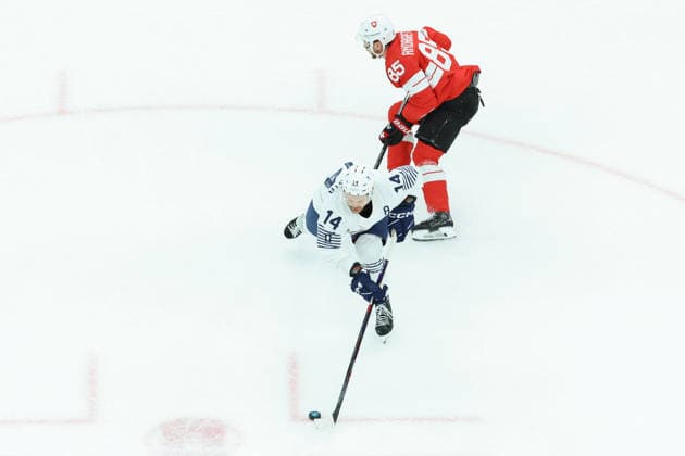 February 12, 2026, Milan, Lombardy, Italy: STEPHANE DA COSTA 14 of France in the Men s Preliminary Round Group A game between Team Switzerland (SUI) and Team France (FRA) at the Milano Cortina 2026 Winter Olympic Games, Olympische Spiele, Olympia, OS Milan Italy - ZUMAc179 20260212_oly_c179_022 Copyright: xMickaelxChavetx