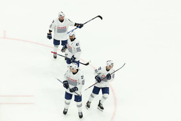 February 12, 2026, Milan, Lombardy, Italy: TEAM FRANCE PLAYERS react in the Men s Preliminary Round Group A game between Team Switzerland (SUI) and Team France (FRA) at the Milano Cortina 2026 Winter Olympic Games, Olympische Spiele, Olympia, OS Milan Italy - ZUMAc179 20260212_oly_c179_030 Copyright: xMickaelxChavetx