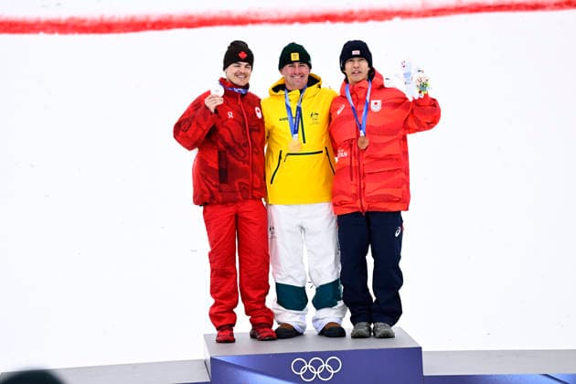 LIVIGNO, ITALY 20260212 Cooper Woods, Australia, won gold, Mikael Kingsbury, Canada, (left) took silver and Ikuma Horishima, Japan (right) took bronze in the men s moguls final during the Winter Olympics in Livigno, Italy. *** The image is included in the SPORTS PACKAGE. For others PAYMENT IMAGE *** LIVIGNO ITALY x10080x *** LIVIGNO, ITALY 20260212 Cooper Woods, Australia, won gold, Mikael Kingsbury, Canada, left took silver and Ikuma Horishima, Japan right took bronze in the men s moguls final during the Winter Olympics in Livigno, Italy The image is included in the SPORTS PACKAGE For others PAYMENT IMAGE LIVIGNO ITALY x10080x  Copyright: xFredrikxSandberg TTx 2026 OLYMPICS MOGUL FINAL