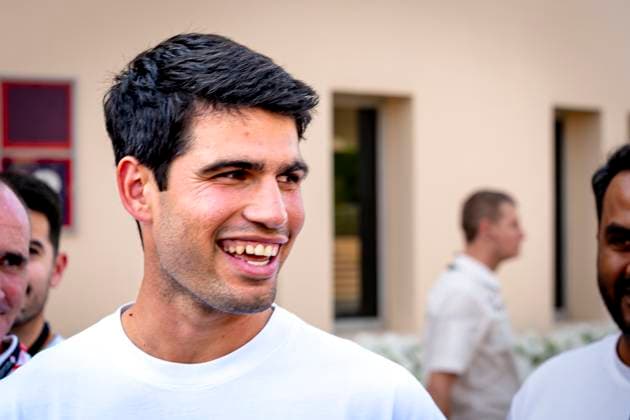 Tennis player Carlos Alcaraz during the Formula 1 pre-season testing Bahrain day 2 at the Bahrain International Circuit for the Pre-season testing 1 2026 season 2026 in SAKHIR, Bahrain on 13 february 2026, (Photo by DeFodi Images) -
