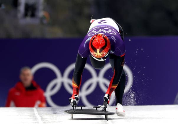 (260212) -- CORTINA D AMPEZZO, Feb. 12, 2026 -- Yin Zheng of China competes during the skeleton men heat at the 2026 Milan-Cortina Winter Olympics in Cortina D Ampezzo, Italy, Feb. 12, 2026. ) (MICO2026)ITALY-CORTINA D AMPEZZO-OLYMPIC Winter games, Winterspiele,Spiele, Summer games SKELETON MEN-HEAT DingxXu 