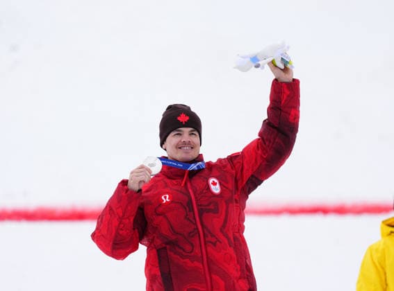 Mikael Kingsbury (Canada) celebrates winning silver during Men s Moguls finals Freestyle Skiing on Day 6 of Milano Cortina 2026 Winter Olympic game at Livigno Air Park on February 12, 2026 in Livigno, Italy. Thor Wegner DeFodi Images (Photo by DeFodi Images) - *** Mikael Kingsbury Canada celebrates winning silver during Men s Moguls finals Freestyle Skiing on Day 6 of Milano Cortina 2026 Winter Olympic game at Livigno Air Park on February 12, 2026 in Livigno, Italy Thor Wegner DeFodi Images Photo by DeFodi Images