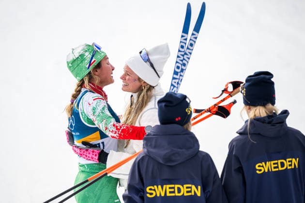 260212 Samaneh Beyrami Baher of Iran and Jessie Diggins of the United States after the women s 10km free technique individual start cross-country skiing race during day 6 of the 2026 Winter Olympics on February 12, 2026 in Val di Fiemme. Photo: Maxim Thore BILDBYRAN kod MT MT0975 skidor cross-country skiing langrenn Olympic Games, Olympische Spiele, Olympia, OS olympics winter olympics os ol olympiska spel vinter-os olympiske leker milano cortina 2026 milan cortina 2026 milano cortina 2026 olympic games milano cortina 2026 winter olympic games milano cortina-os milano cortina-ol vinter-ol 6 bbeng individuell start 10 km *** 260212 Samaneh Beyrami Baher of Iran and Jessie Diggins of the United States after the women s 10km free technique individual start cross country skiing race during day 6 of the 2026 Winter Olympics on February 12, 2026 in Val di Fiemme Photo Maxim Thore BILDBYRAN kod MT MT0975 skidor cross country skiing langrenn olympic games olympics winter olympics os ol olympiska spel vinter os olympiske leker milano cortina 2026 milan cortina 2026 milano cortina 2026 olympic games milano cortina 2026 winter olympic games milano cortina os milano cortina ol vinter ol 6 bbeng individual start 10 km  Copyright: MAXIMxTHORE BB260212MT084