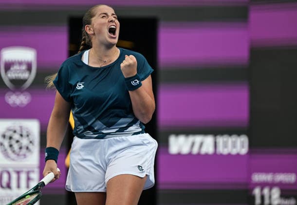 Qatar TotalEnergies Open 2026 - Day Five DOHA, QATAR FEBRUARY 12: Jelena Ostapenko of Latvia competes against Elisabetta Cocciaretto of Italy in the quarterfinals on Day Five of the Qatar TotalEnergies Open, part of the Hologic WTA, Tennis Damen Tour, at the Khalifa International Tennis and Squash Complex on February 12, 2026 in Doha, Qatar. Doha Qatar  Copyright: xArturxWidakx originalFilename:widak-qatartot260212_np25h.jpg