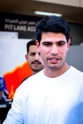 Tennis player Carlos Alcaraz during the Formula 1 pre-season testing Bahrain day 2 at the Bahrain International Circuit for the Pre-season testing 1 2026 season 2026 in SAKHIR, Bahrain on 13 february 2026, (Photo by DeFodi Images) -