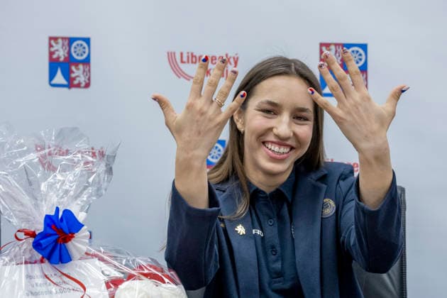 Olympic winner in snowboard parallel giant slalom Zuzana Maderova attends a meeting with the Governor of the Liberec Region Martin Puta, in Liberec, Czech Republic, on February 12, 2026. (CTKxPhoto RadekxPetrasek) CTKPhotoP2026021207107  CTKPhotoP2026021207107