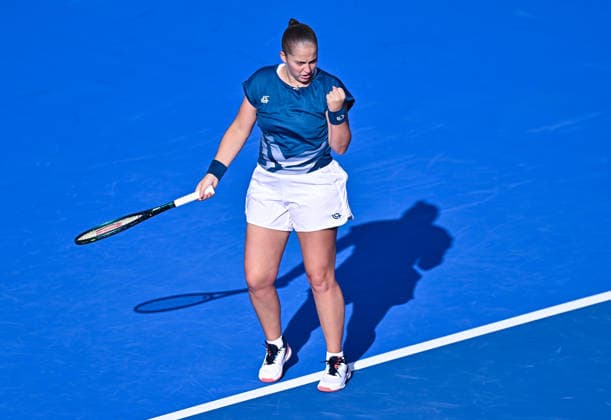 WTA, Tennis Damen QATAR OPEN 2026-QUARTERFINAL Jelena Ostapenko of Latvia competes in her quarterfinal match against Elisabetta Cocciaretto of Italy during the WTA Qatar TotalEnergies Open 2026 tennis tournament at the Khalifa International Tennis Complex in Doha, Qatar, on February 12, 2026. ¨ DOHA Qatar Copyright: xNOUSHADx