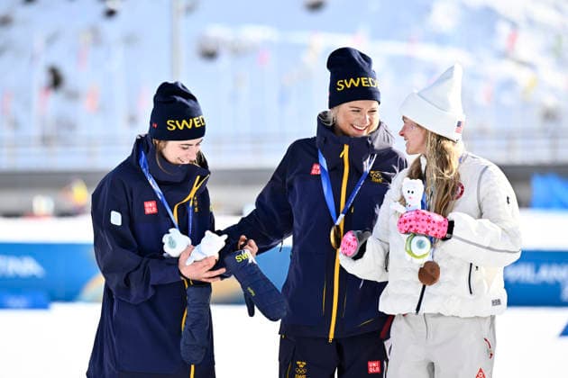 VAL DI FIEMME, ITALY 20260212 From left Ebba Andersson, silver, Frida Karlsson, gold and Jessie Diggins, USA, bronze in the women s 10 km freestyle during the Winter Olympics in Val di Fiemme, Italy. *** The image is included in the SPORTS PACKAGE. For others PAYMENT IMAGE *** VAL DI FIEMME ITALY x10430x *** VAL DI FIEMME, ITALY 20260212 From left Ebba Andersson, silver, Frida Karlsson, gold and Jessie Diggins, USA, bronze in the women s 10 km freestyle during the Winter Olympics in Val di Fiemme, Italy The image is included in the SPORTS PACKAGE For others PAYMENT IMAGE VAL DI FIEMME ITALY x10430x  Copyright: xChristinexOlsson TTx 2026 OLYMPICS SKIING 10 KM FREESTYLE WOMEN