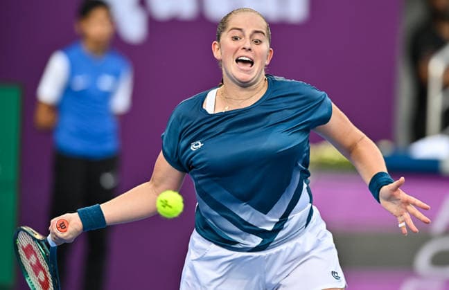 WTA, Tennis Damen QATAR OPEN 2026-QUARTERFINAL Jelena Ostapenko of Latvia competes in her quarterfinal match against Elisabetta Cocciaretto of Italy during the WTA Qatar TotalEnergies Open 2026 tennis tournament at the Khalifa International Tennis Complex in Doha, Qatar, on February 12, 2026. ¨ DOHA Qatar Copyright: xNOUSHADx