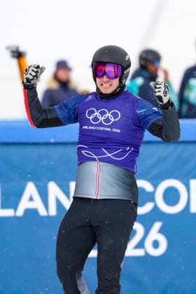 OLYMPICS - Winter Olympic Games, Olympische Spiele, Olympia, OS Milano Cortina 2026 LIVIGNO,ITALY,12.FEB.26 - OLYMPICS, SNOWBOARD - Winter Olympic Games Milano Cortina 2026, Snowboard Cross, men, final. Image shows the rejoicing of Alessandro Haemmerle (AUT).  GEPAxpictures xHaraldxSteiner