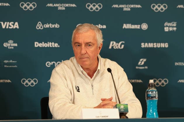 February 12, 2026, Milan, Lombardy, Italy: President of the International Ice hockey, Eishockey Federation LUC TARDIF is seen during the press conference, PK, Pressekonferenz on Day 1 of the Men Hockey Tournament at the Milano Cortina 2026 Winter Olympic Games, Olympische Spiele, Olympia, OS Olympics 2026: Milano Cortina: Ice Hockey Men: Press Conference  - ZUMAc179 20260212_oly_c179_077 Copyright: xMickaelxChavetx