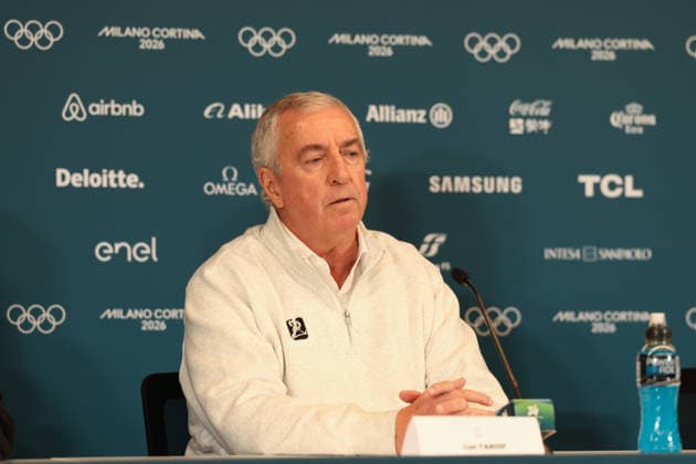 February 12, 2026, Milan, Lombardy, Italy: President of the International Ice hockey, Eishockey Federation LUC TARDIF is seen during the press conference, PK, Pressekonferenz on Day 1 of the Men Hockey Tournament at the Milano Cortina 2026 Winter Olympic Games, Olympische Spiele, Olympia, OS Olympics 2026: Milano Cortina: Ice Hockey Men: Press Conference  - ZUMAc179 20260212_oly_c179_084 Copyright: xMickaelxChavetx