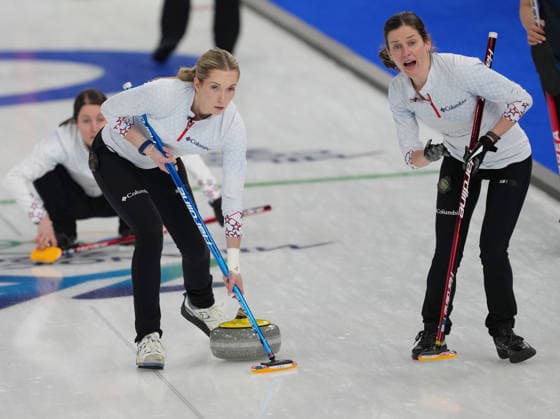 (260212) -- CORTINA D AMPEZZO, Feb. 12, 2026 -- Taylor Anderson-Heide (L) and Tara Peterson of the United States compete during the curling women round robin session 1 match between the United States and South Korea at the 2026 Milan-Cortina Winter Olympics in Cortina D Ampezzo, Italy, Feb. 12, 2026. ) (MICO2026)ITALY-CORTINA D AMPEZZO-OLYMPIC Winter games, Winterspiele,Spiele, Summer games CURLING-WOMEN-ROUND ROBIN-USA VS KOR LixGang 
