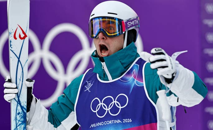 (260212) -- LIVIGNO, Feb. 12, 2026 -- Cooper Woods of Australia reacts after the freestyle skiing men s moguls final at the Milan-Cortina 2026 Olympic Winter games, Winterspiele,Spiele, Summer games in Livigno, Italy, Feb. 12, 2026. ) (MICO2026)ITALY-LIVIGNO-OLYMPIC WINTER GAMES-FREESTYLE SKIING MEN S MOGULS-FINAL WangxPeng 