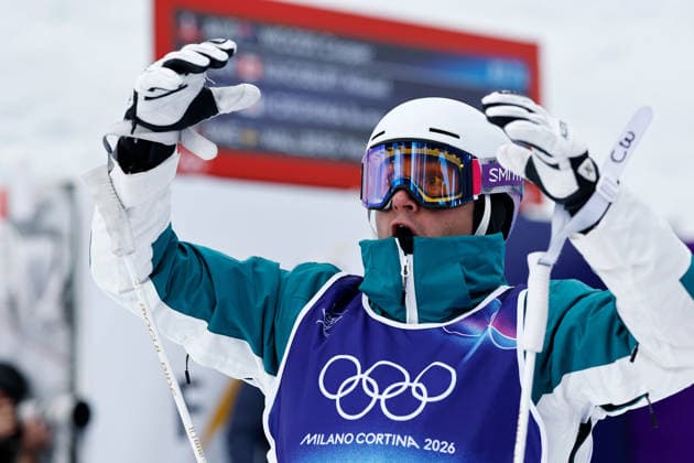 (260212) -- LIVIGNO, Feb. 12, 2026 -- Cooper Woods of Australia reacts after the freestyle skiing men s moguls final at the Milan-Cortina 2026 Olympic Winter games, Winterspiele,Spiele, Summer games in Livigno, Italy, Feb. 12, 2026. ) (MICO2026)ITALY-LIVIGNO-OLYMPIC WINTER GAMES-FREESTYLE SKIING MEN S MOGULS-FINAL WangxPeng 