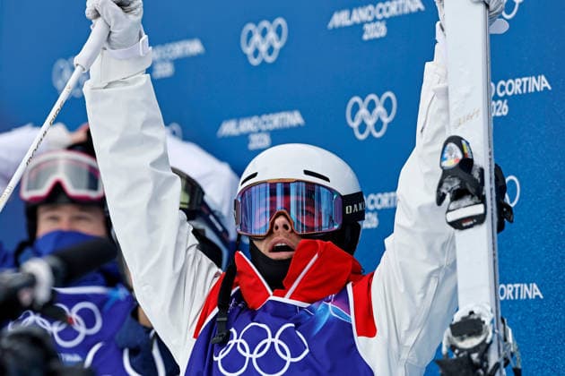 (260212) -- LIVIGNO, Feb. 12, 2026 -- Mikael Kingsbury of Canada reacts after the freestyle skiing men s moguls final at the Milan-Cortina 2026 Olympic Winter games, Winterspiele,Spiele, Summer games in Livigno, Italy, Feb. 12, 2026. ) (MICO2026)ITALY-LIVIGNO-OLYMPIC WINTER GAMES-FREESTYLE SKIING MEN S MOGULS-FINAL WangxPeng 