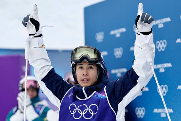 (260212) -- LIVIGNO, Feb. 12, 2026 -- Horishima Ikuma of Japan reacts after the freestyle skiing men s moguls final at the Milan-Cortina 2026 Olympic Winter games, Winterspiele,Spiele, Summer games in Livigno, Italy, Feb. 12, 2026. ) (MICO2026)ITALY-LIVIGNO-OLYMPIC WINTER GAMES-FREESTYLE SKIING MEN S MOGULS-FINAL WangxPeng 