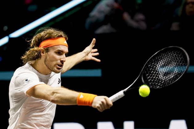 ROTTERDAM - Stefanos Tsitsipas (Greece) in action against Botic van de Zandschulp (Netherlands) on the fourth day of the ABN AMRO tennis tournament in Ahoy Rotterdam. BAS CZERWINSKI ANP xVIxANPxSportx xxANPxIVx 550461974 originalFilename: 550461974.jpg
