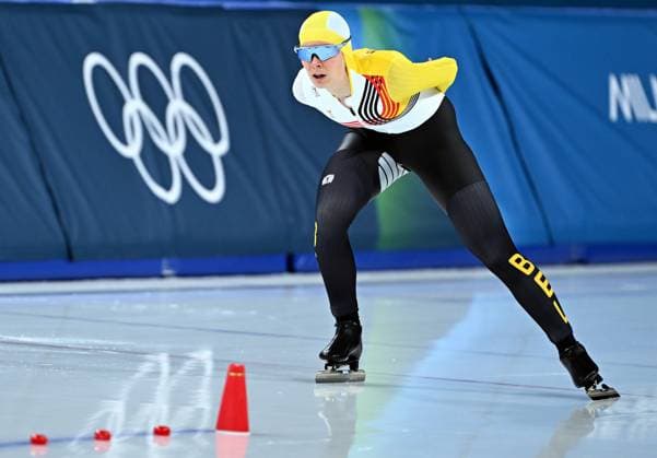 Belgian speed skater Sandrine Tas pictured in action during the Women s 5000m Speed skating, Eisschnelllauf race at the Milano Cortina 2026 Olympic Winter games, Winterspiele,Spiele, Summer games on Thursday 12 February 2026 in Milan, Italy. The XXV Winter Olympics take place from 6 to 22 February 2026 in Italy. JASPERxJACOBS  x162940427x