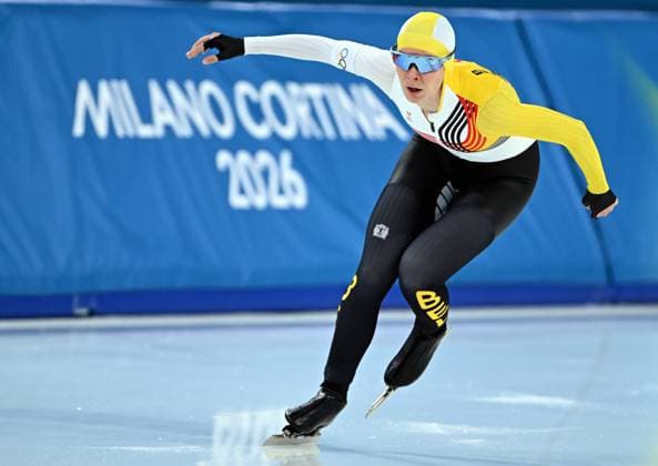Belgian speed skater Sandrine Tas pictured in action during the Women s 5000m Speed skating, Eisschnelllauf race at the Milano Cortina 2026 Olympic Winter games, Winterspiele,Spiele, Summer games on Thursday 12 February 2026 in Milan, Italy. The XXV Winter Olympics take place from 6 to 22 February 2026 in Italy. JASPERxJACOBS  x162940477x